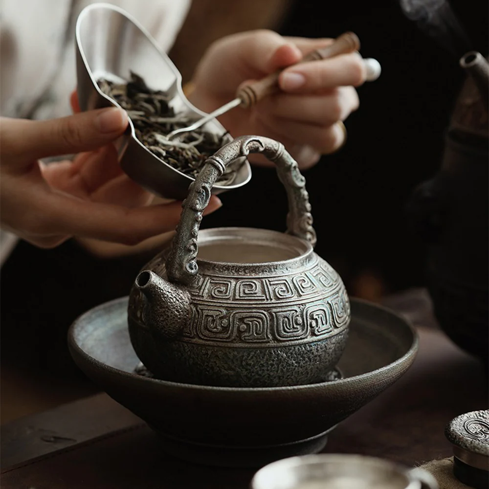 Chinese Antique Silver-Plated Ceramic Teapot - Image 2