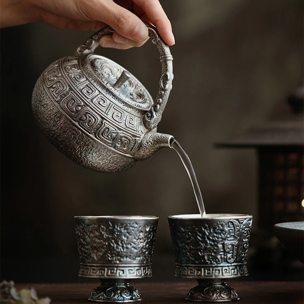 Chinese Antique Silver-Plated Ceramic Teapot - Image 3