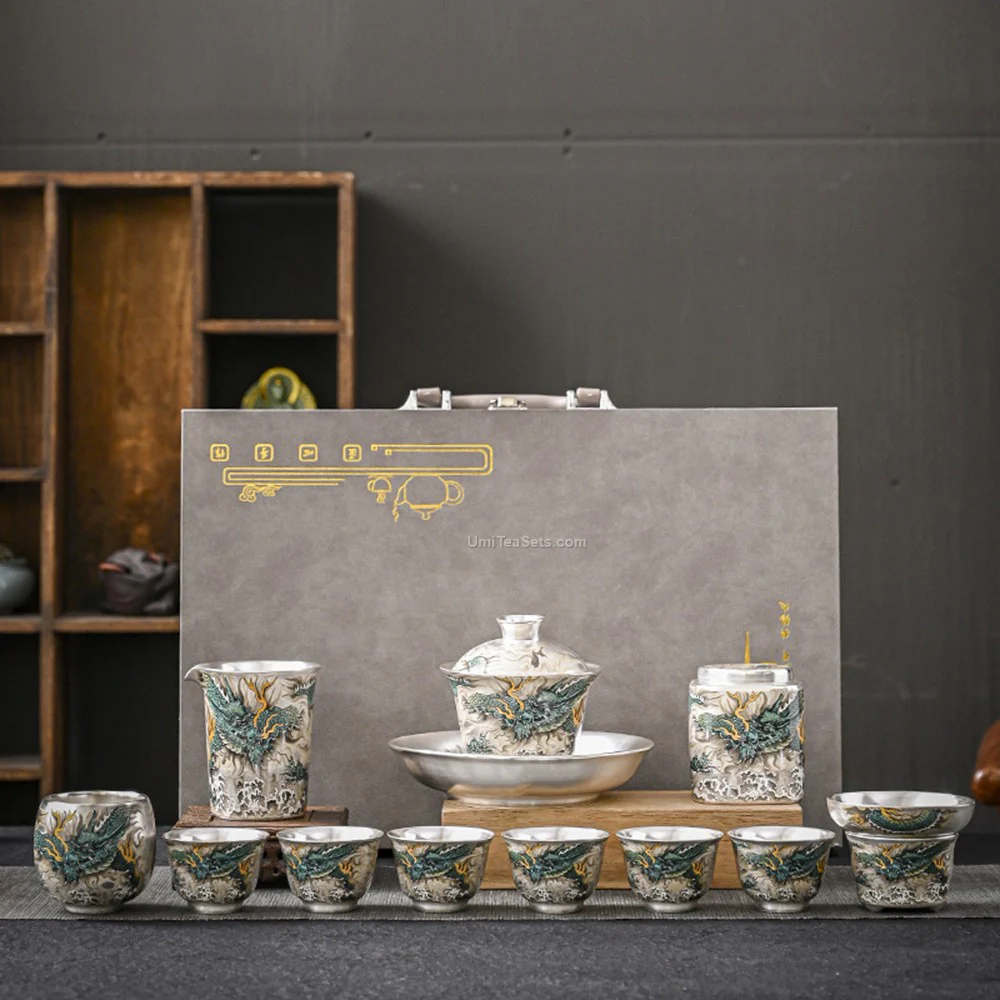 Chinese Azure Dragon Sterling Silver Tea Set - Image 2