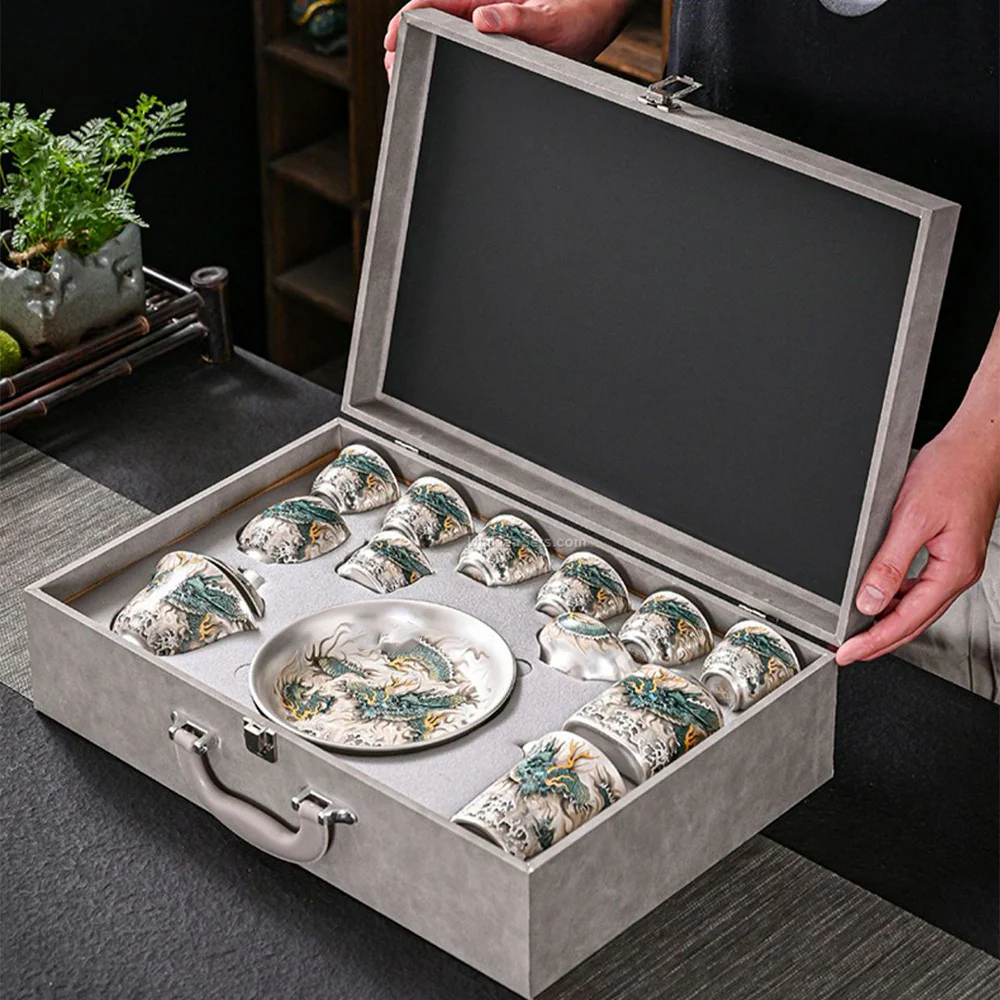 Chinese Azure Dragon Sterling Silver Tea Set - Image 3