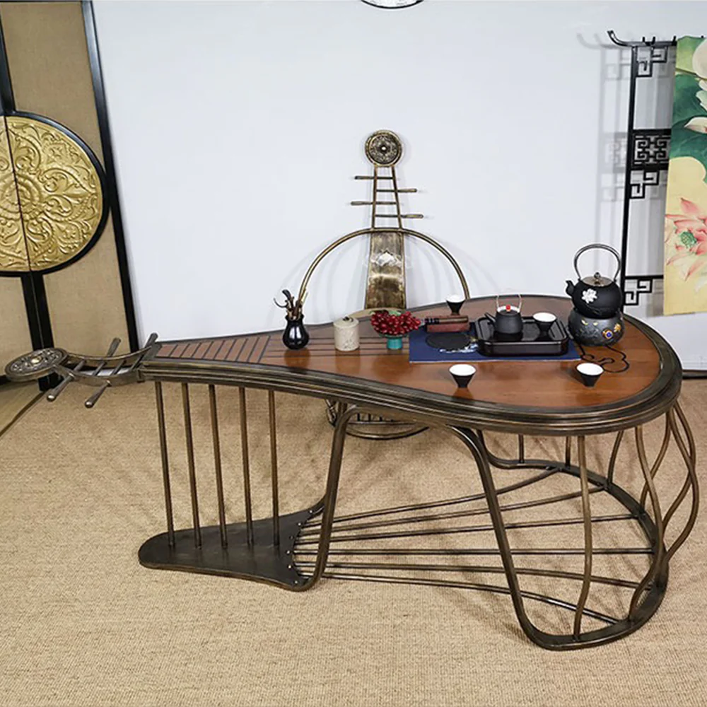 Chinese Cherry Wood Pipa Tea Table Set With Iron Legs - Image 2