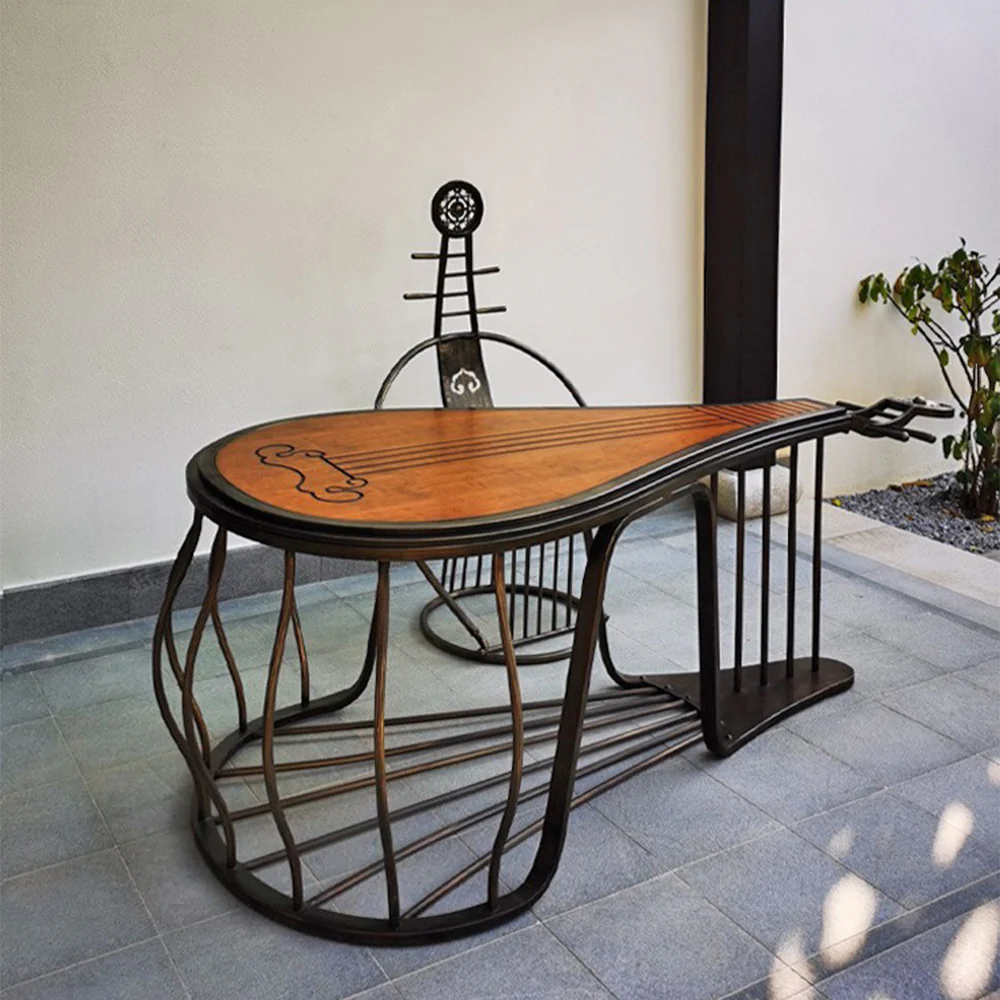 Chinese Cherry Wood Pipa Tea Table Set With Iron Legs - Image 3