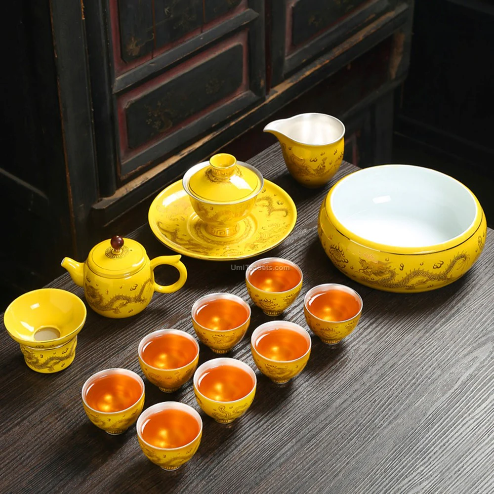 Chinese Dragon and Phoenix Porcelain Tea Set - Image 2