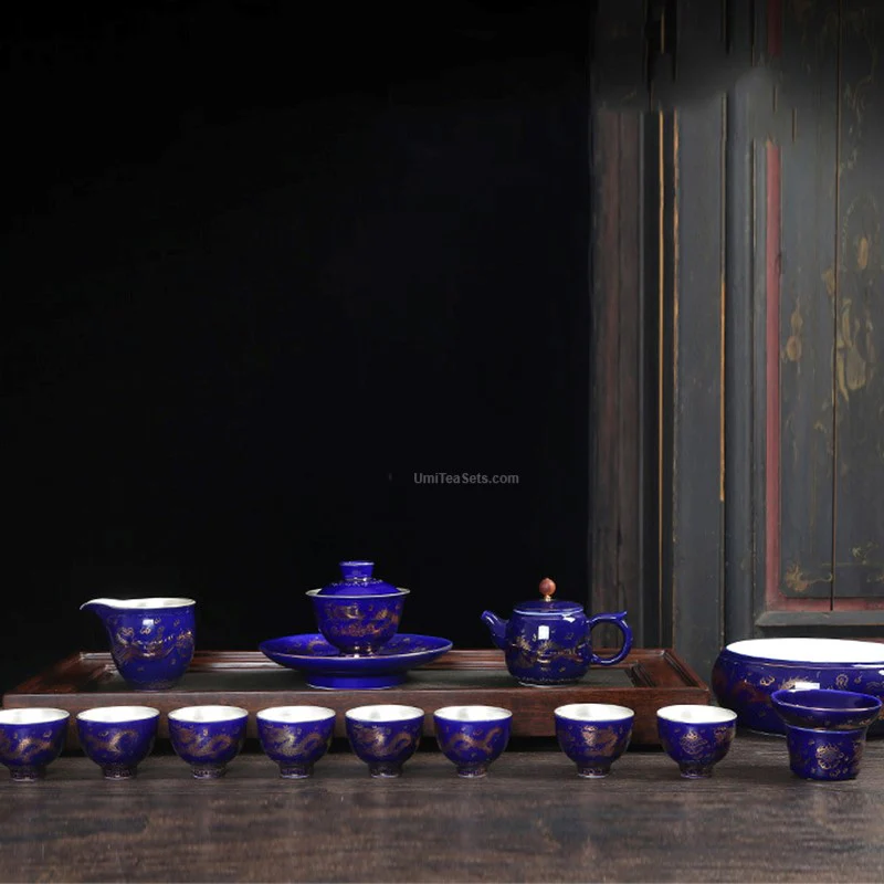 Chinese Dragon and Phoenix Porcelain Tea Set - Image 3