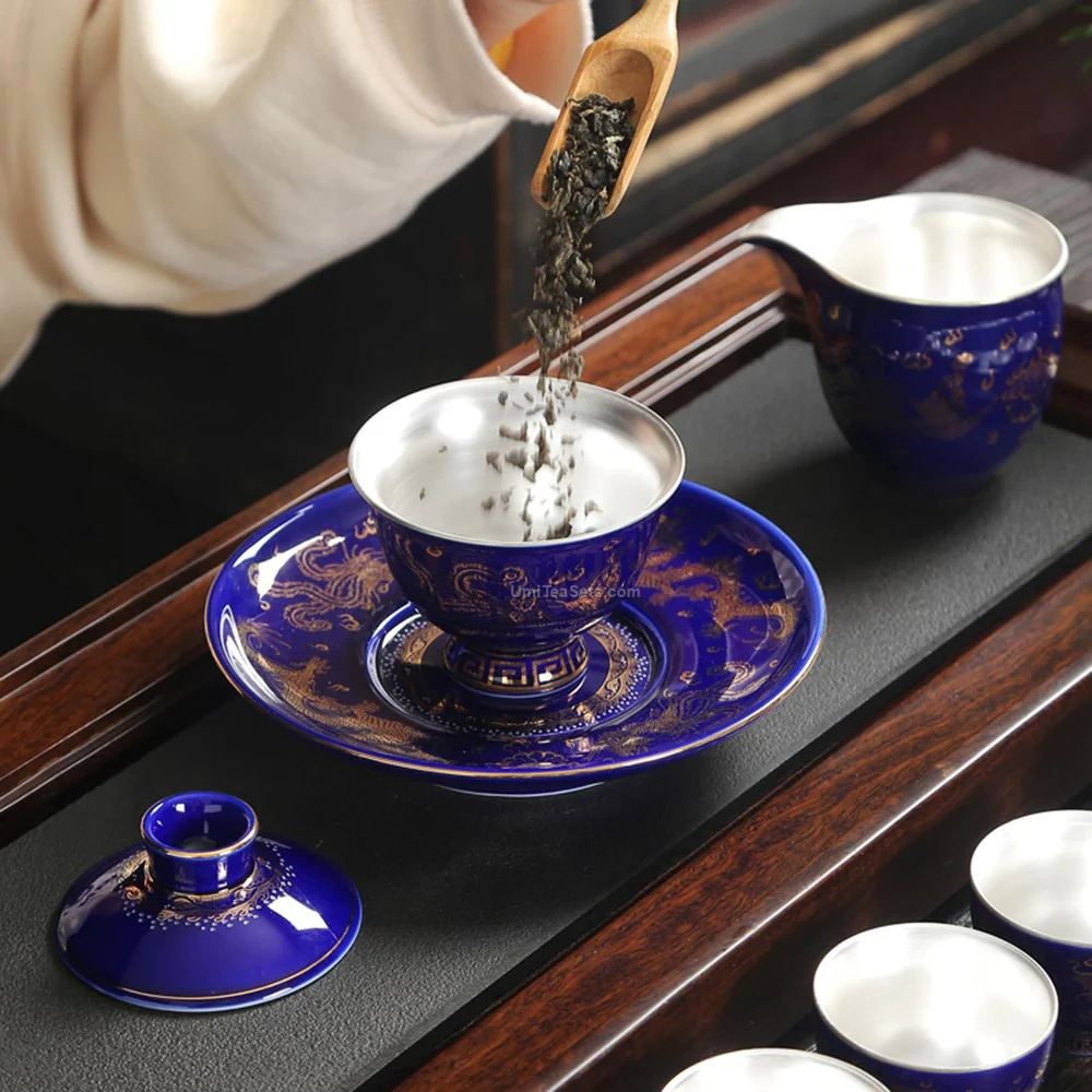 Chinese Dragon and Phoenix Porcelain Tea Set - Image 4