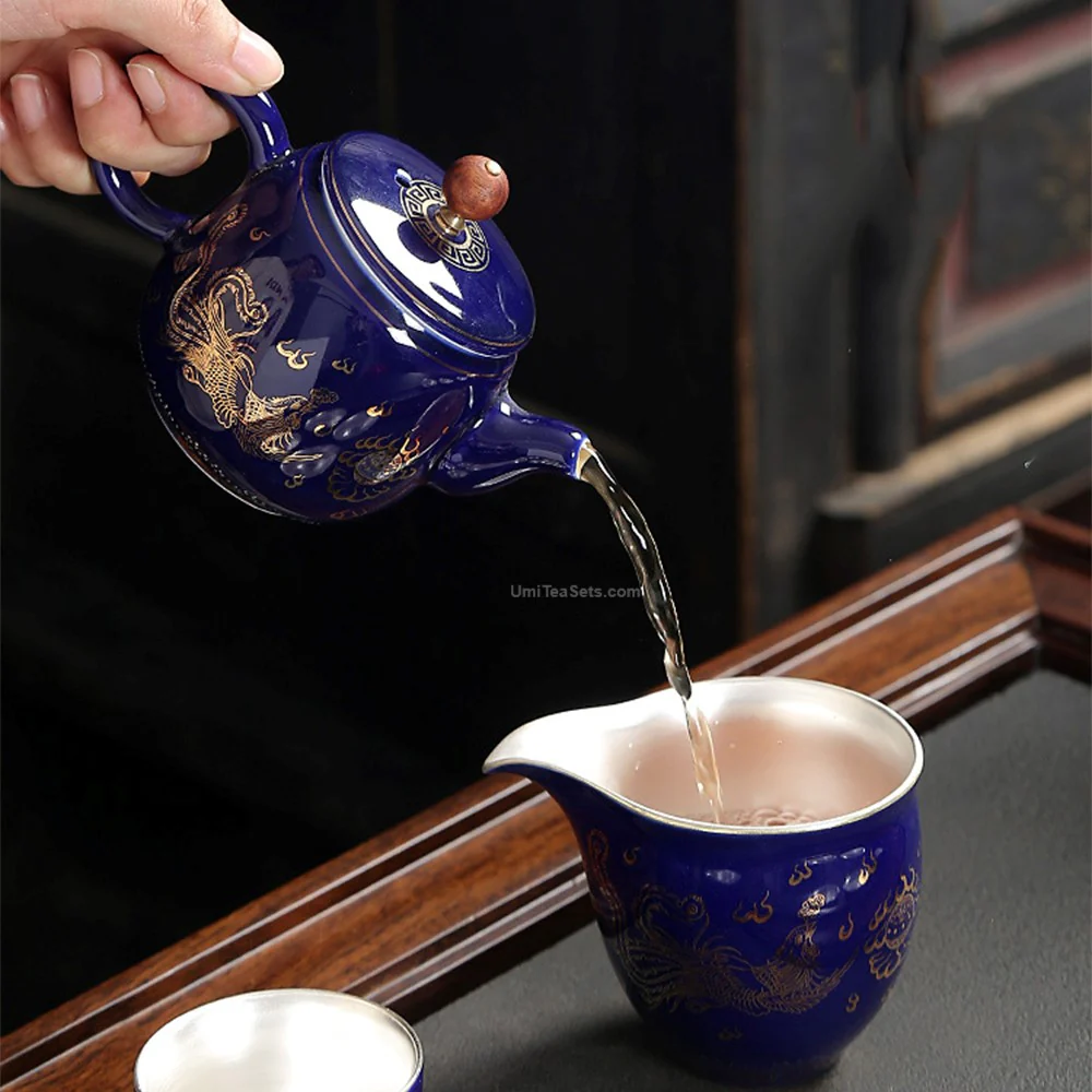 Chinese Dragon and Phoenix Porcelain Tea Set - Image 5