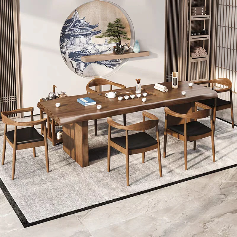 Chinese Gongfu Tea Table With Leather Chairs - Image 3