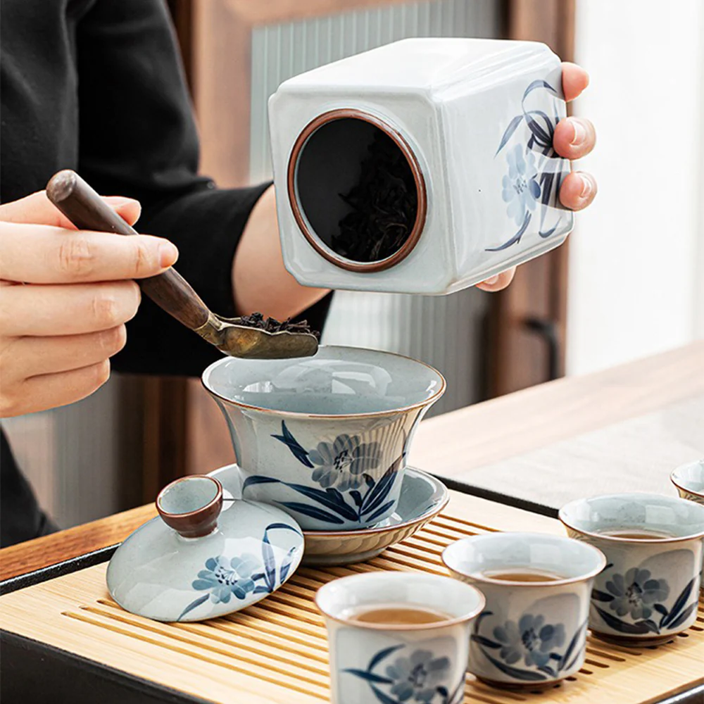 Chinese Hand Drawing Orchid Tea Set - Image 5