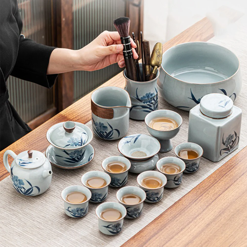 Chinese Hand Drawing Orchid Tea Set - Image 6