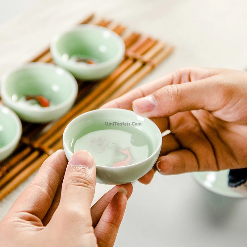 Chinese Jade Porcelain Lotus Gaiwan Tea Set - Image 7