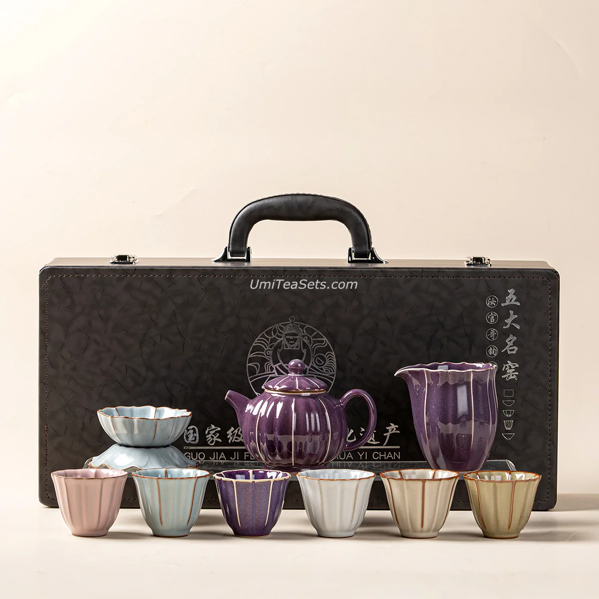 Chinese Jun Kiln Lotus Porcelain Tea Set - Image 5