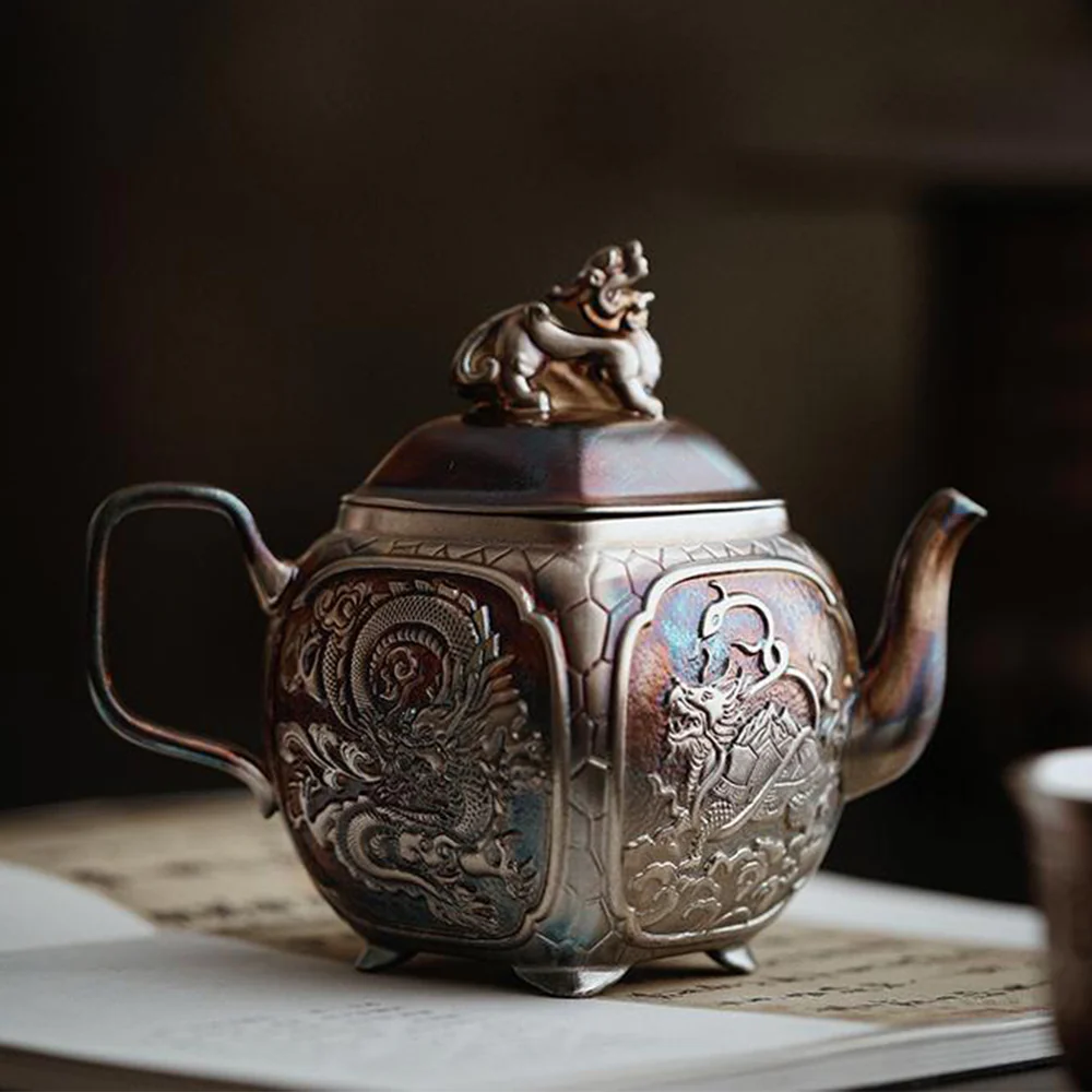 Chinese Mythical Beast Silver Teapot - Image 3
