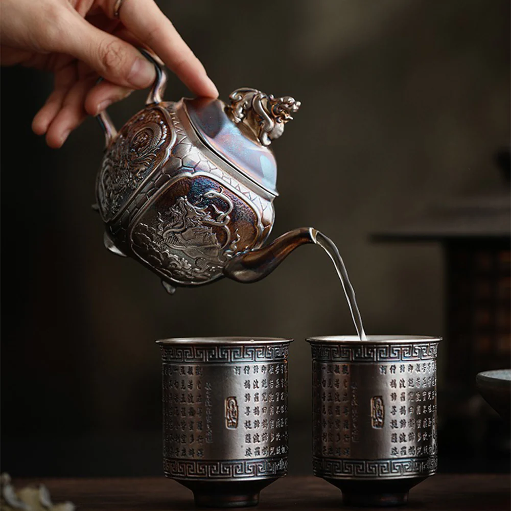 Chinese Mythical Beast Silver Teapot - Image 4