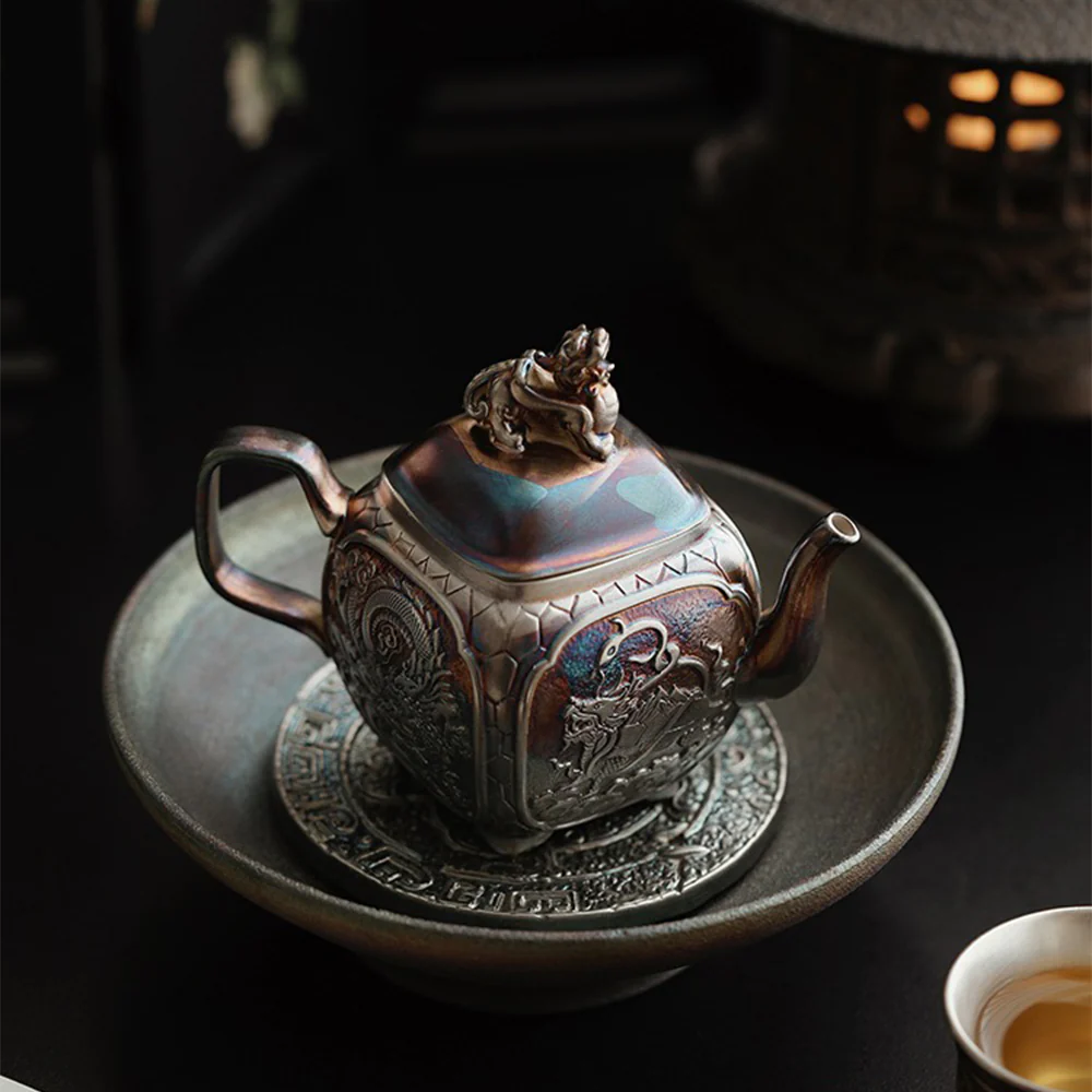 Chinese Mythical Beast Silver Teapot - Image 5