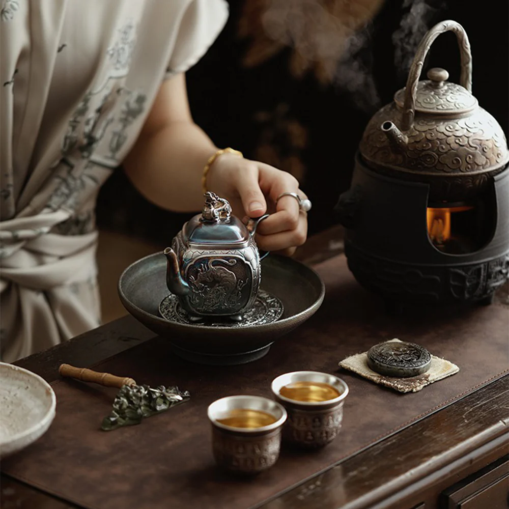 Chinese Mythical Beast Silver Teapot - Image 6
