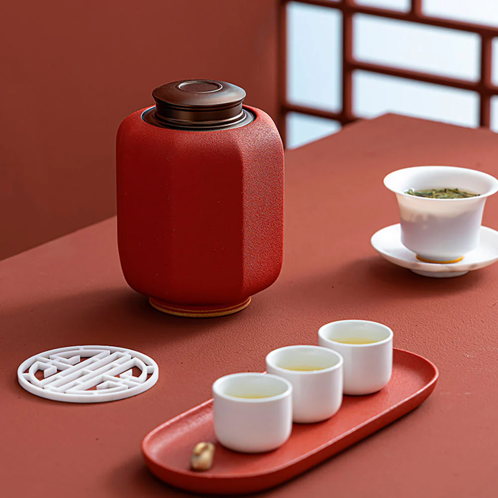 Chinese Palace Lantern Red Tea Caddy - Image 3