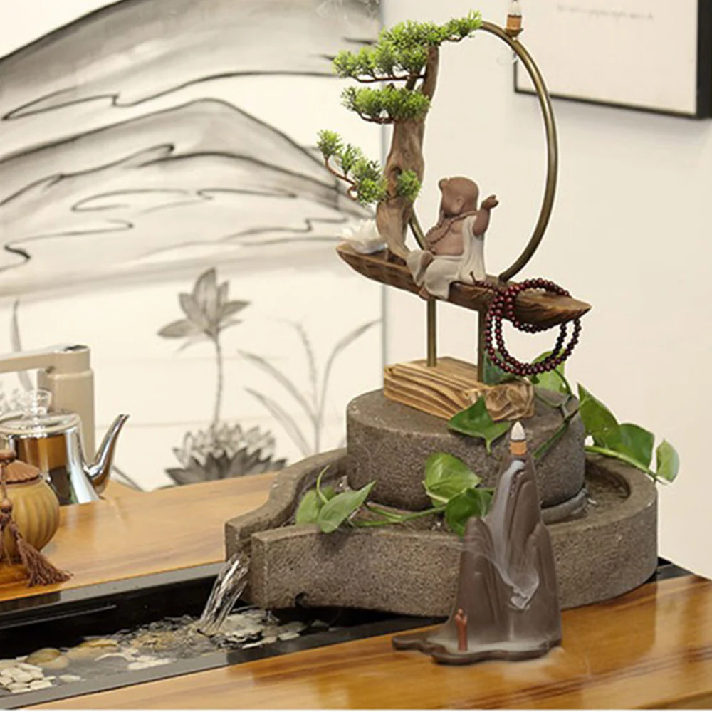 Chinese Pine Wood Running Water Tea Table Set With Fish Pond - Image 3