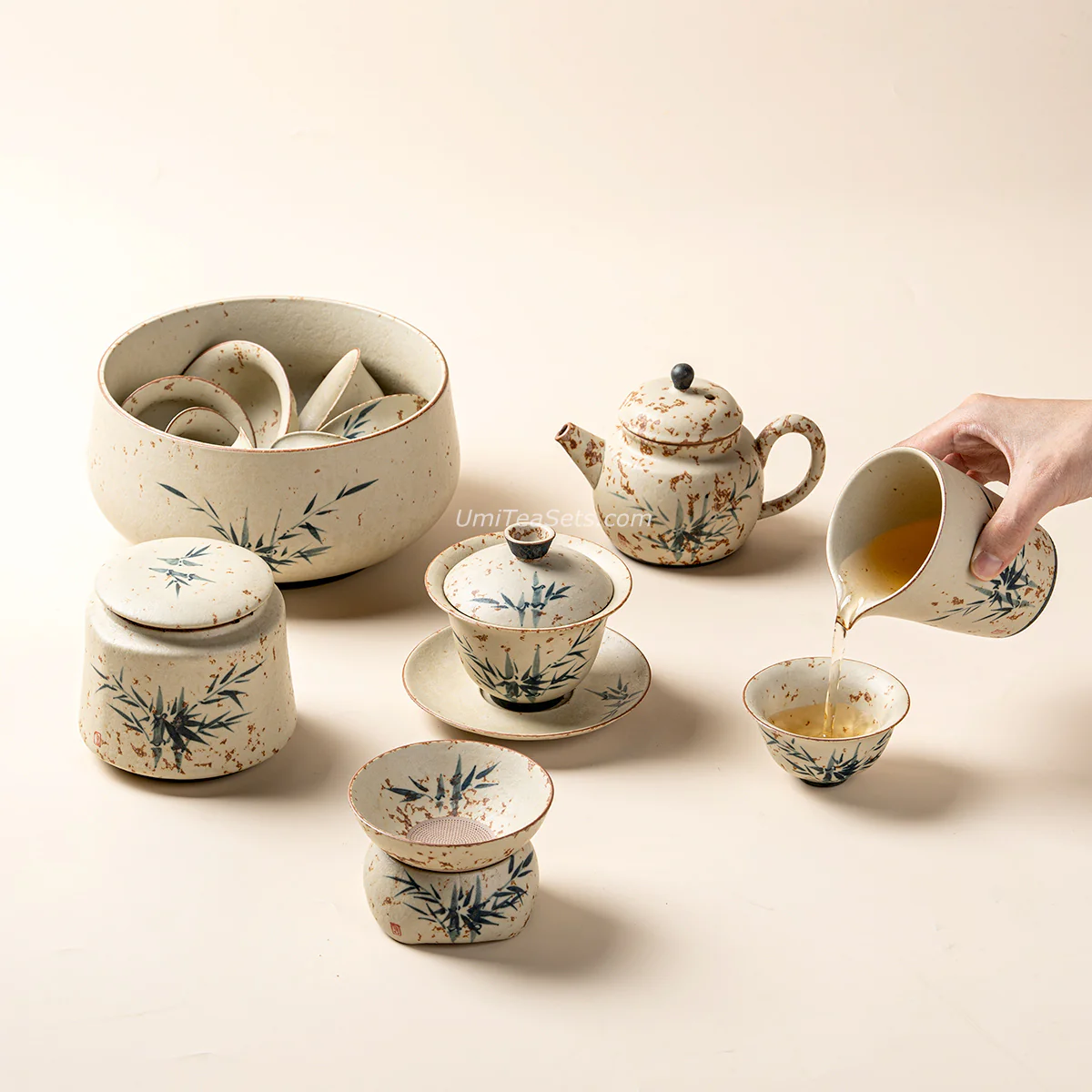 Chinese Ruyao Ceramic Bamboo Tea Set - Image 3