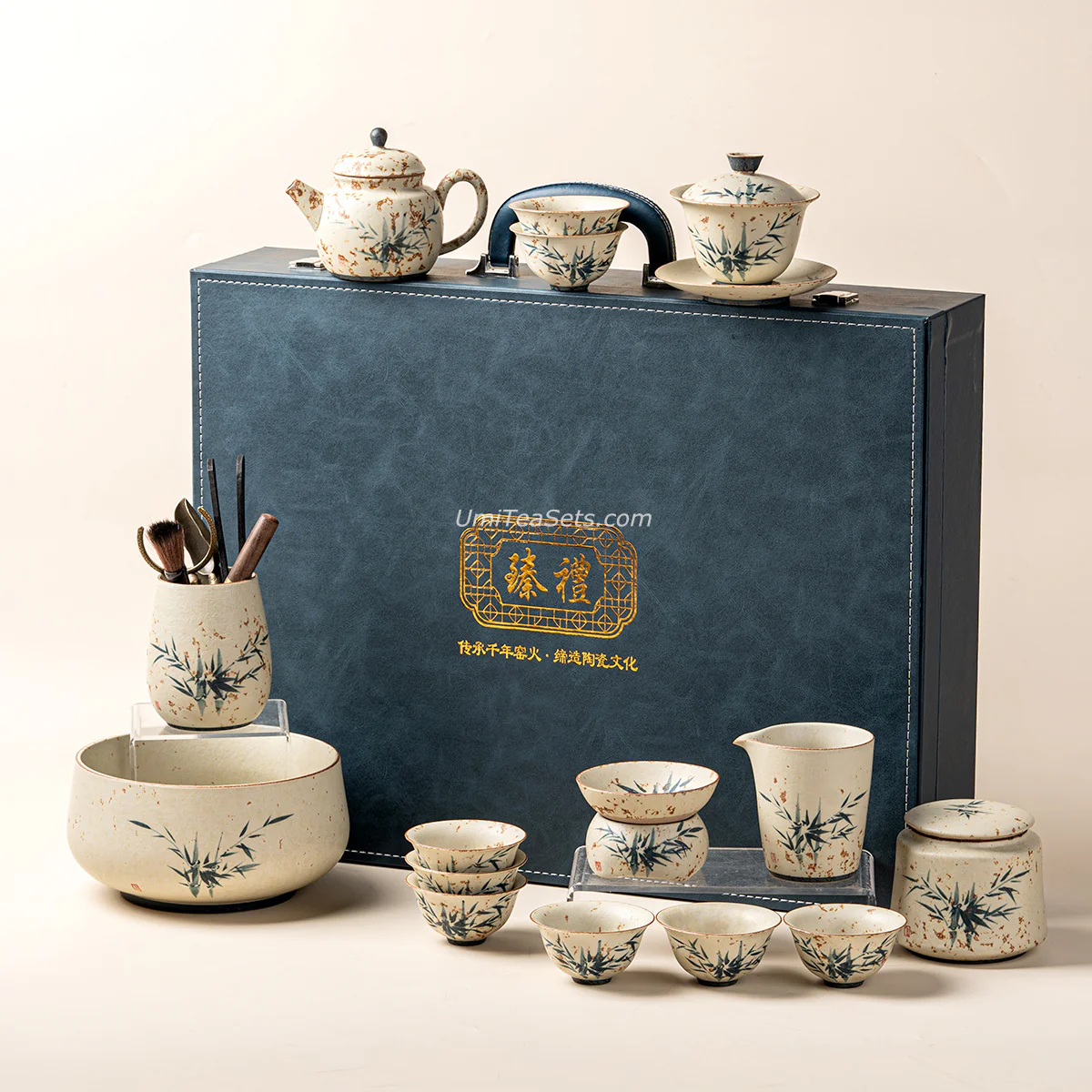 Chinese Ruyao Ceramic Bamboo Tea Set - Image 4