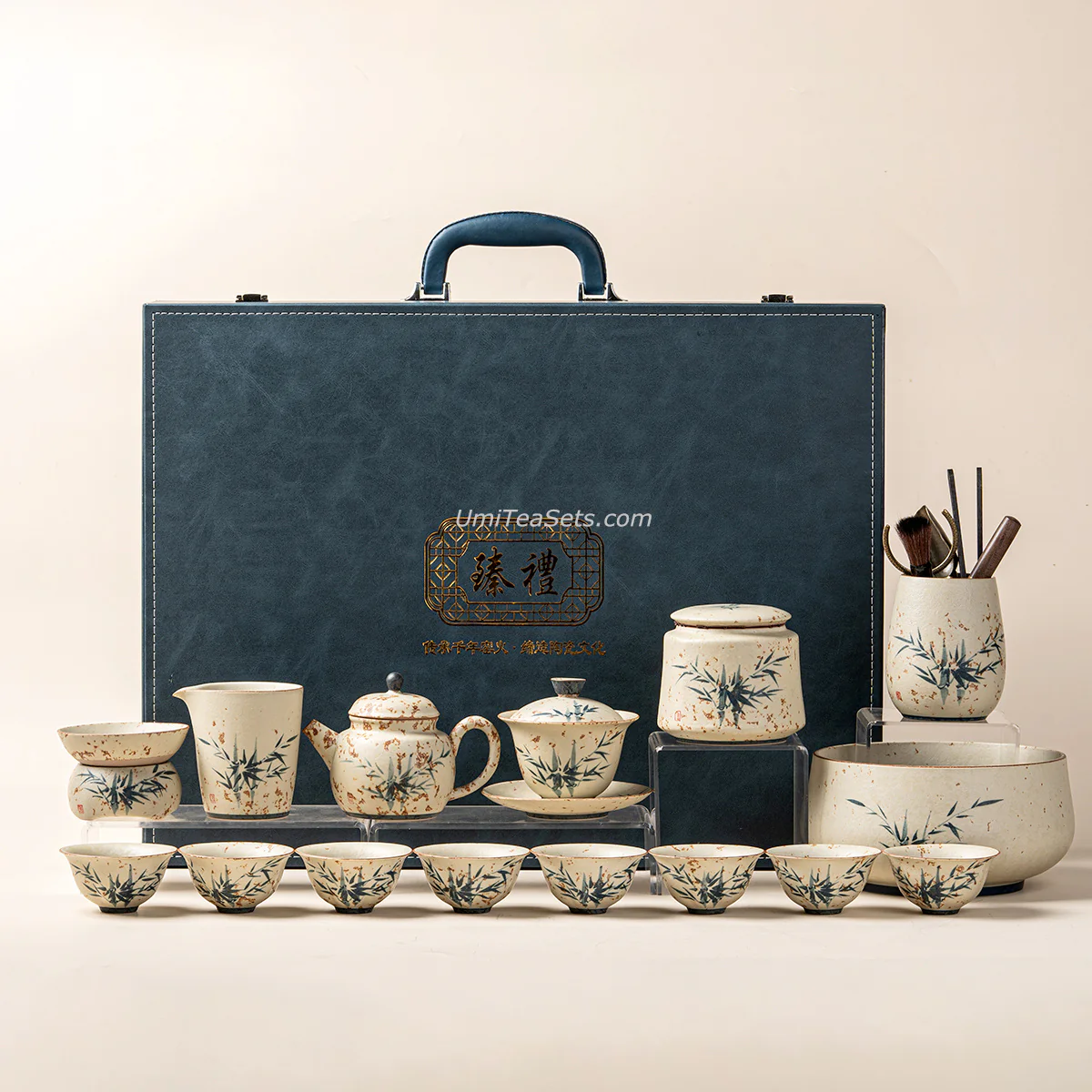 Chinese Ruyao Ceramic Bamboo Tea Set - Image 5