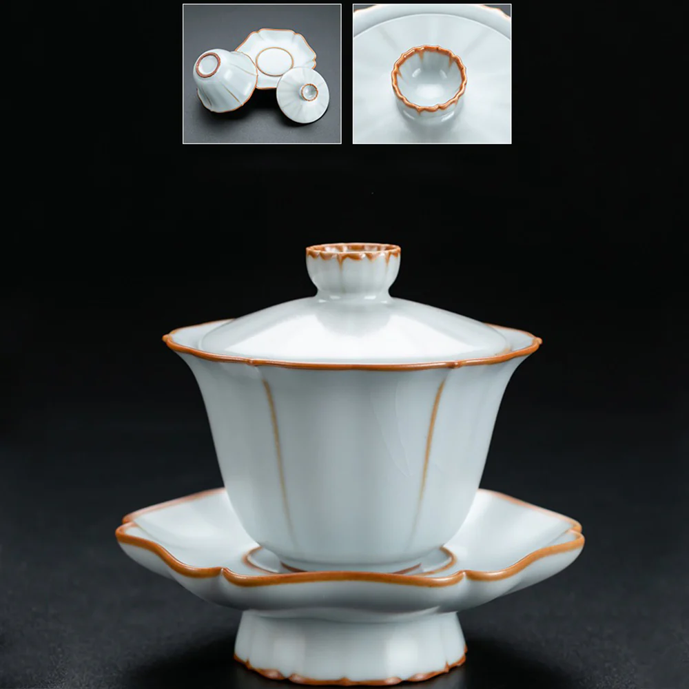 Chinese Ruyao Flower Tea Set With Sauser - Image 3