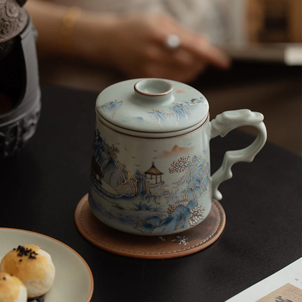 Chinese Ruyao Landscape Tea Cup With Infuser - Image 2