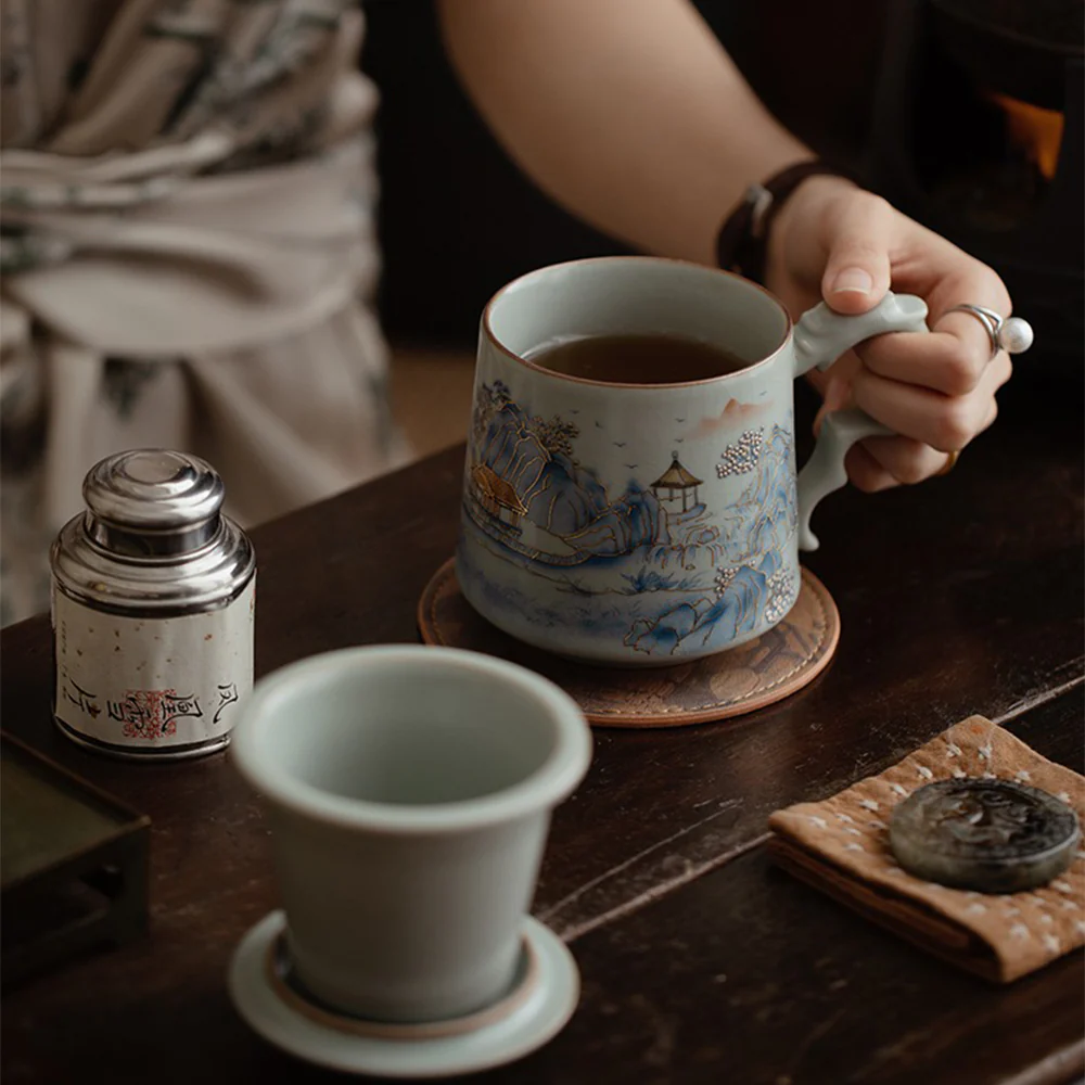 Chinese Ruyao Landscape Tea Cup With Infuser - Image 4