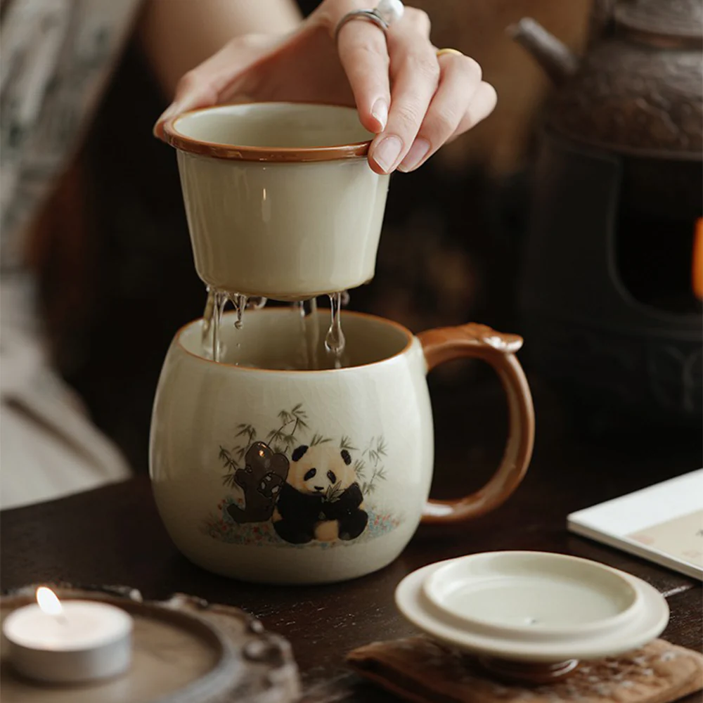Chinese Ruyao Panda Tea Cup With Infuser - Image 2