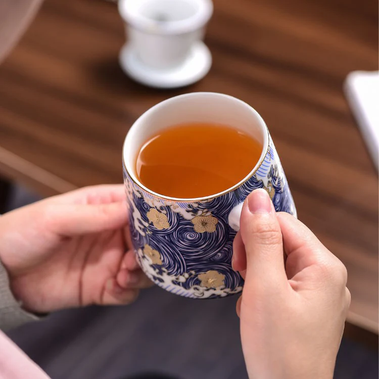 Chinese Sea Wave Office Tea Cup With Infuser - Image 10