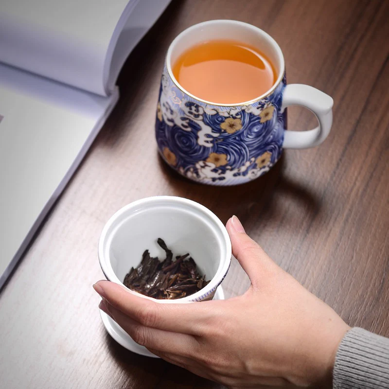 Chinese Sea Wave Office Tea Cup With Infuser - Image 9
