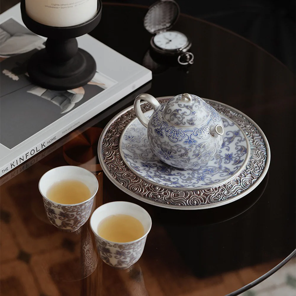Chinese Silver-Gilt Blue And White Porcelain Teapot - Image 5