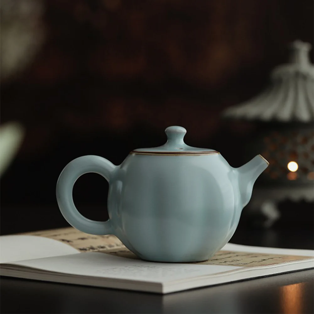 Chinese Sky Blue Ruyao Pumpkin Teapot - Image 2