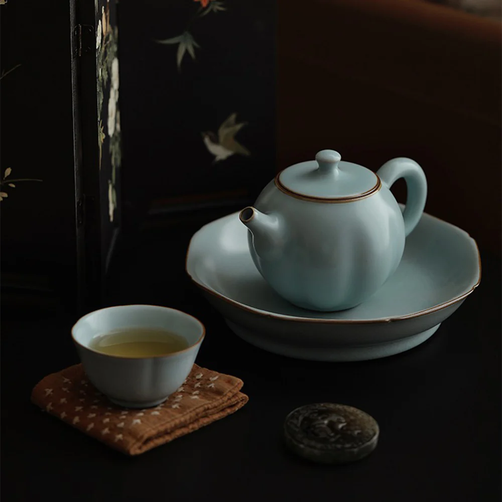 Chinese Sky Blue Ruyao Pumpkin Teapot - Image 3