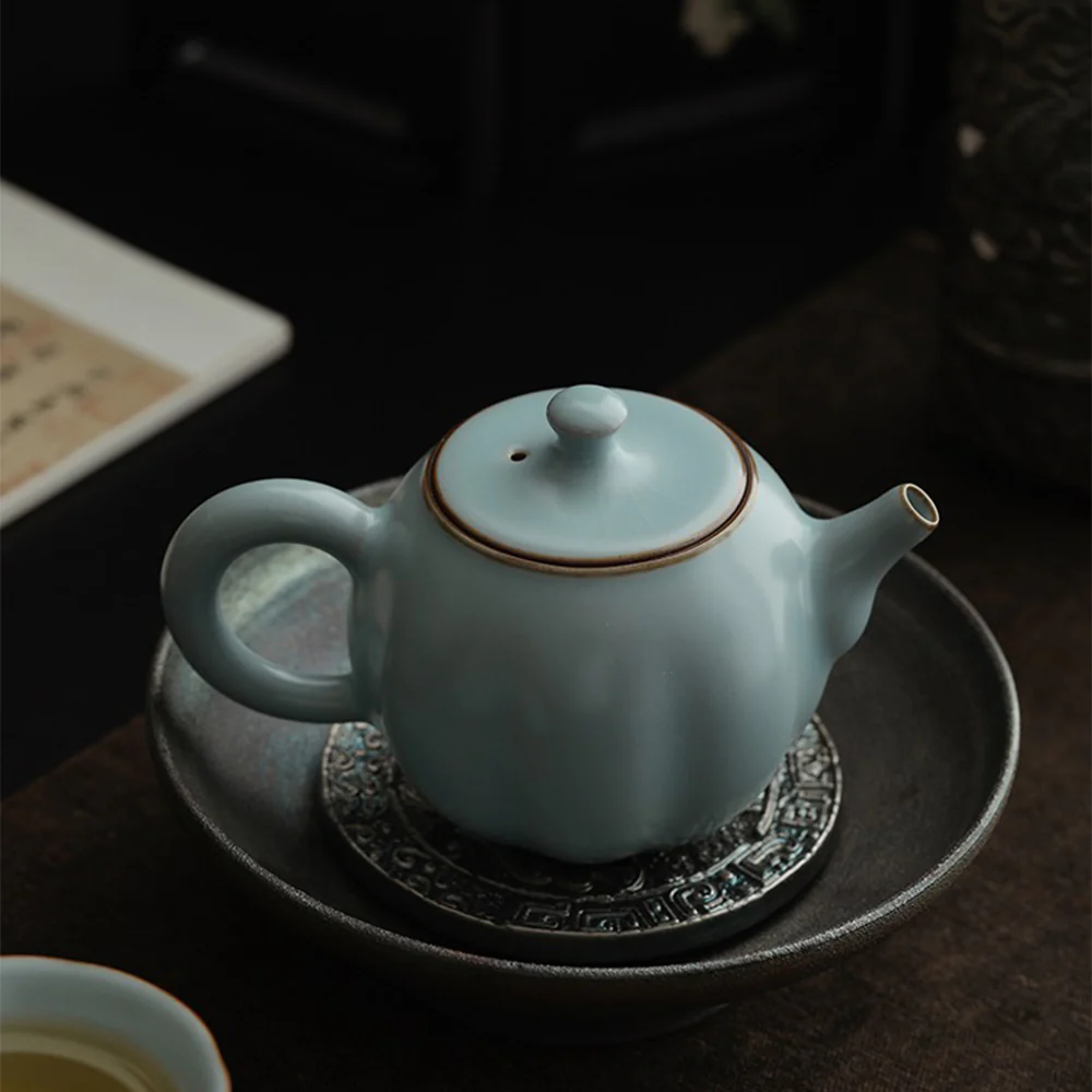 Chinese Sky Blue Ruyao Pumpkin Teapot - Image 4