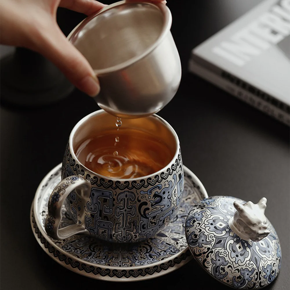 Chinese Taotie Sterling Silver Tea Cup - Image 3