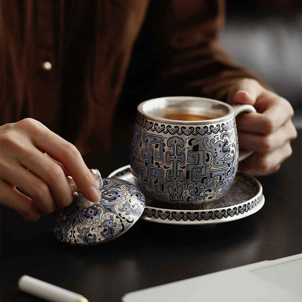 Chinese Taotie Sterling Silver Tea Cup - Image 4