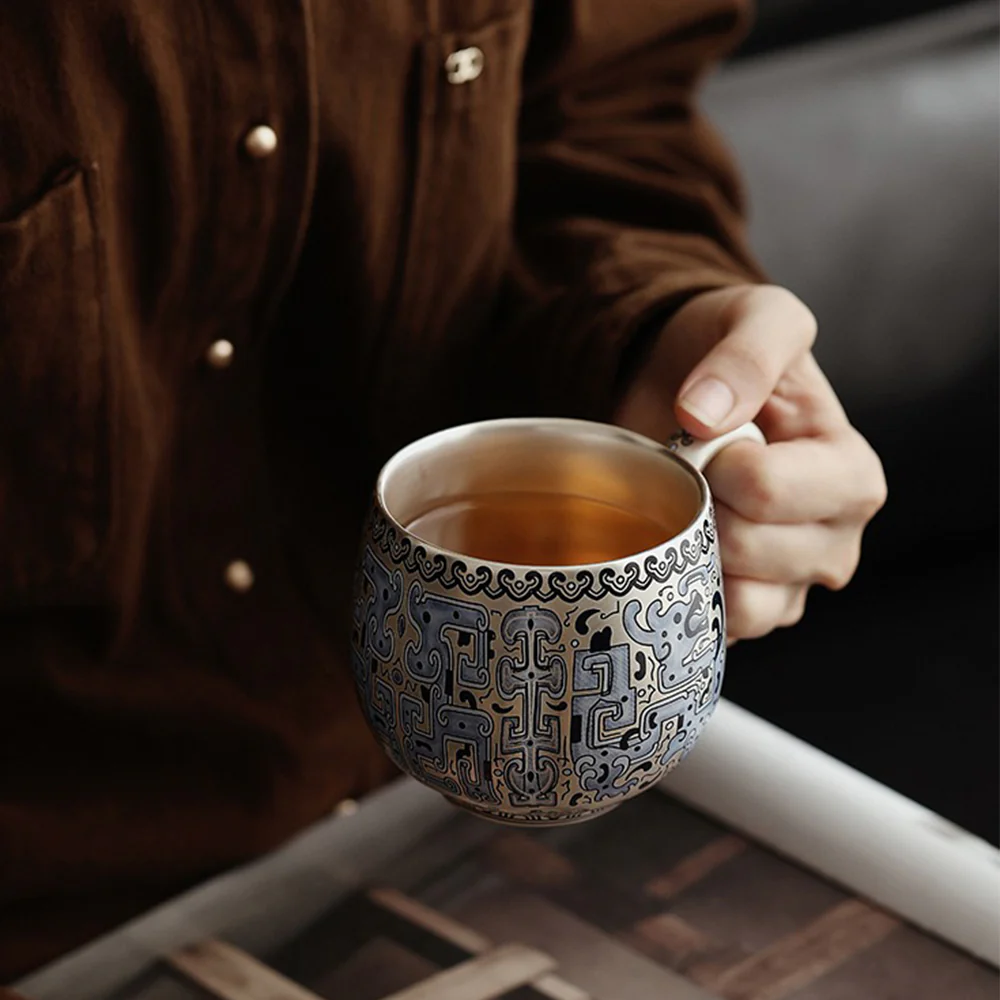 Chinese Taotie Sterling Silver Tea Cup - Image 6