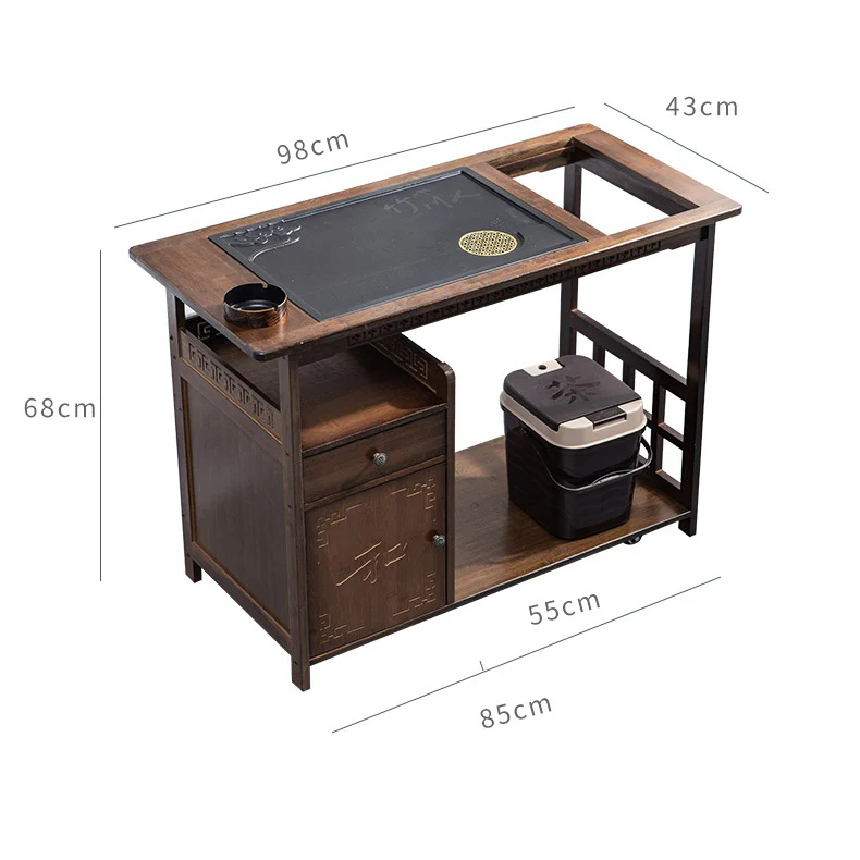 Chinese Tea Cart with Stone Tea Tray - Image 6