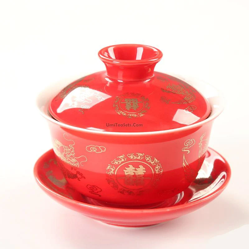 Chinese Wedding Teapot With Four Gaiwan - Image 5