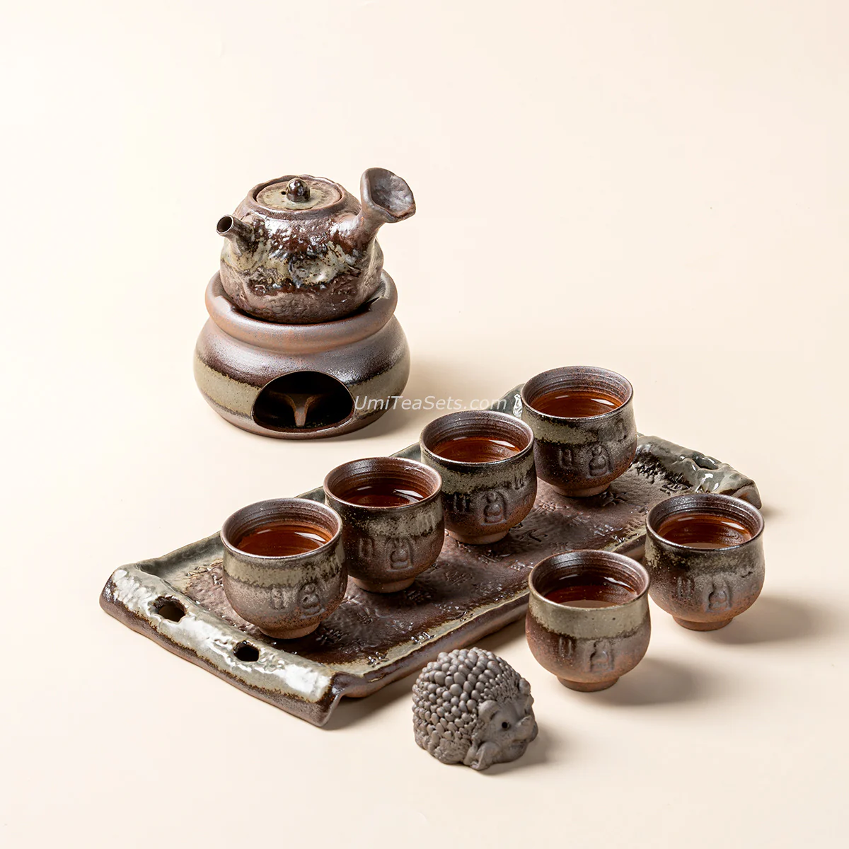 Coarse Pottery Bizen-yaki Glaze Tea Set - Image 2