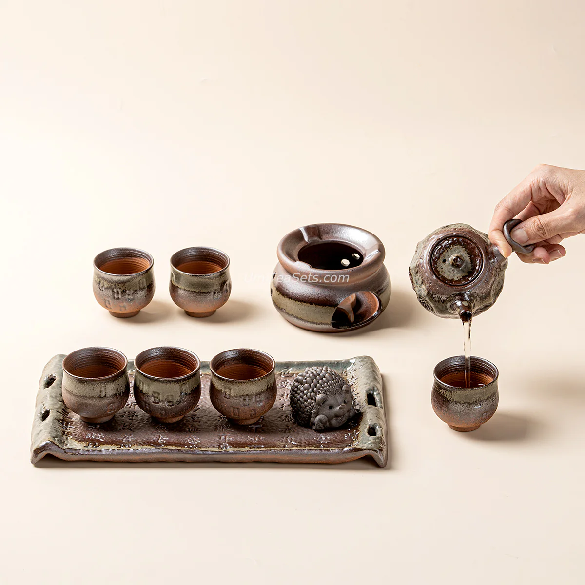 Coarse Pottery Bizen-yaki Glaze Tea Set - Image 3