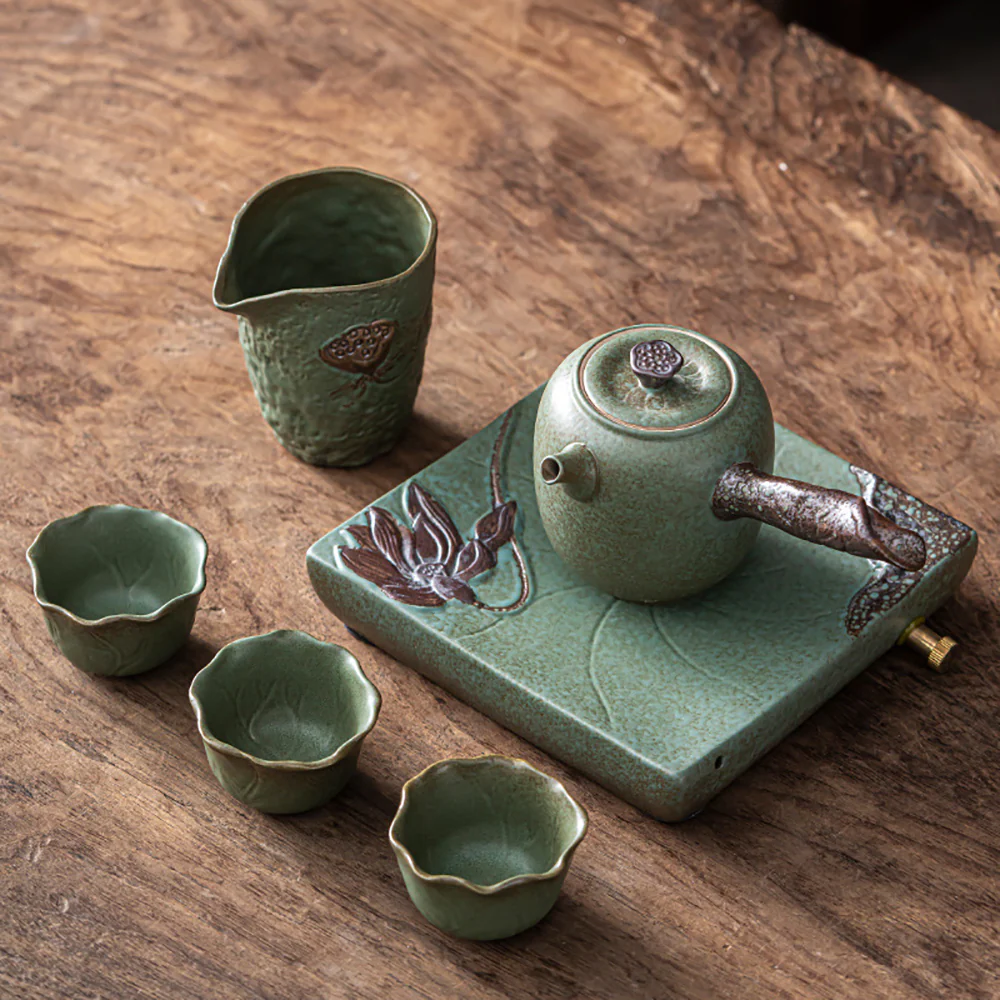 Coarse Pottery Kyusu Lotus Tea Set - Image 2