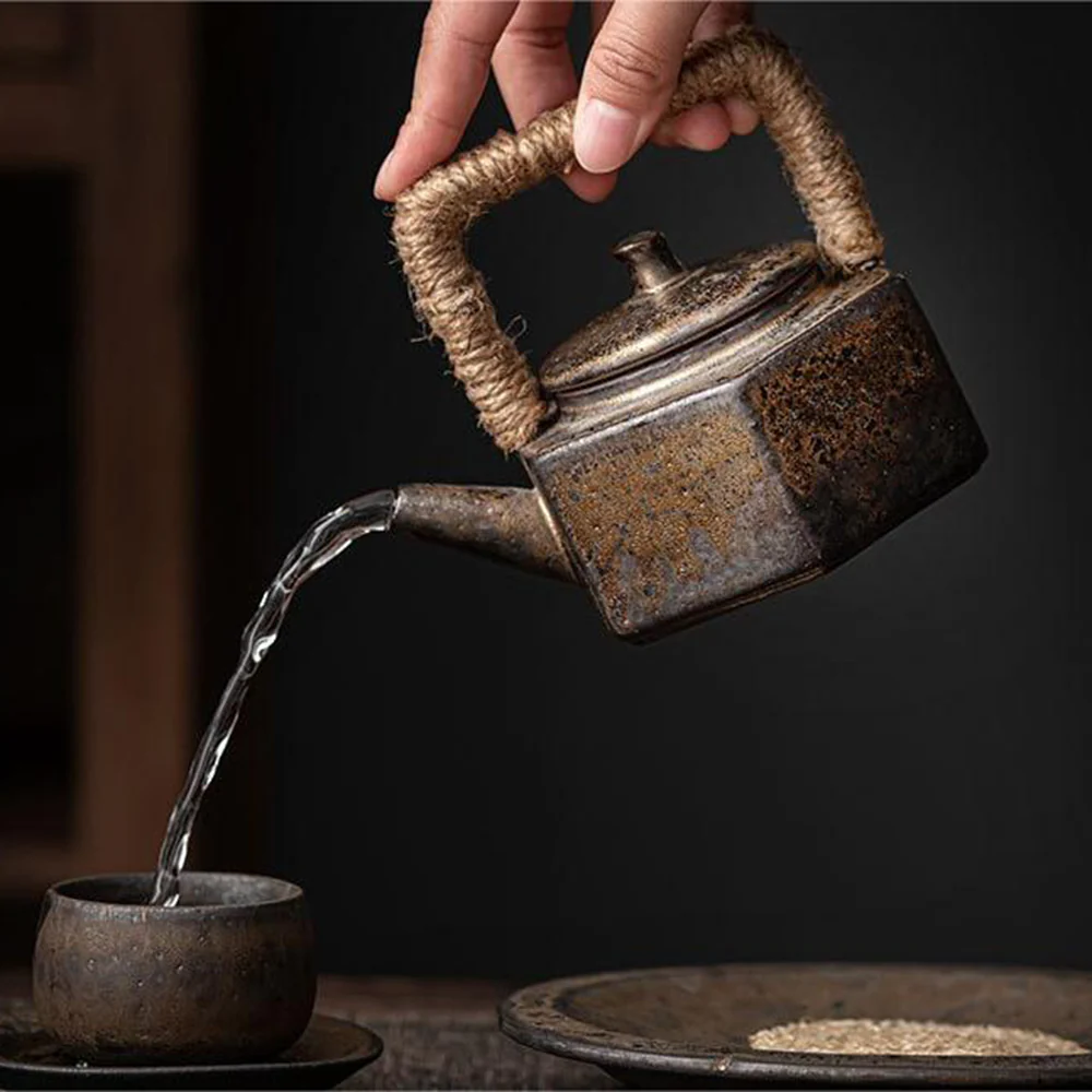 Coarse Pottery Hexagon Teapot With Candle Warmer - Image 2