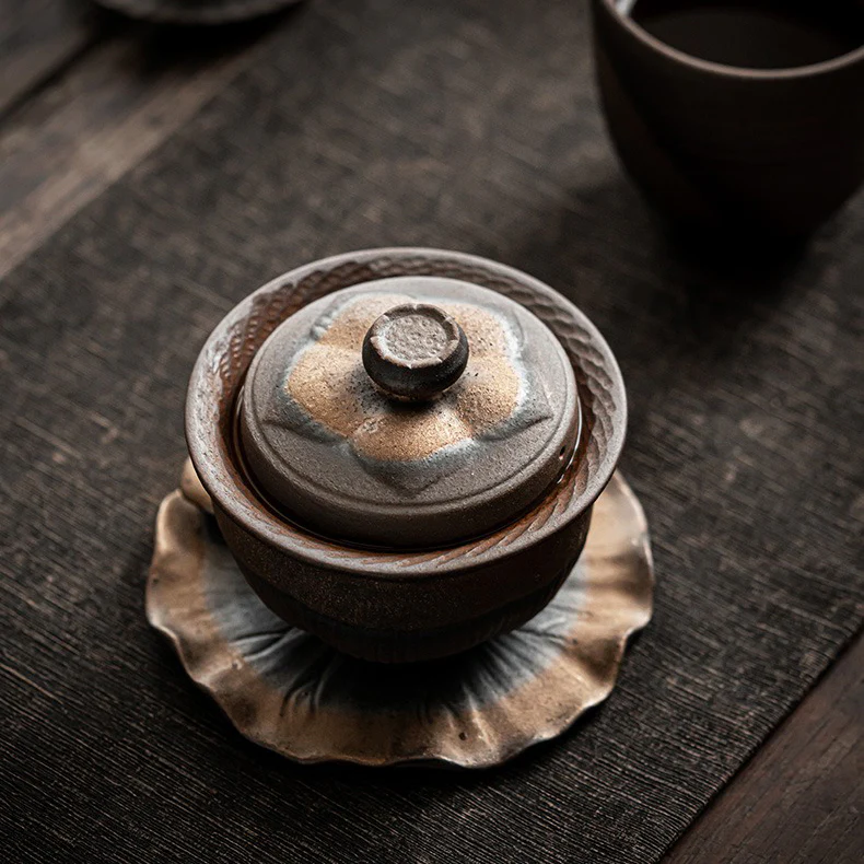 Coarse Pottery Lotus Gaiwan Teapot - Image 10