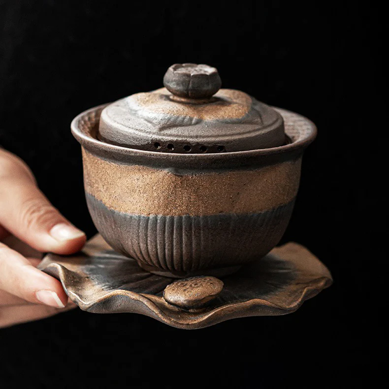 Coarse Pottery Lotus Gaiwan Teapot - Image 7