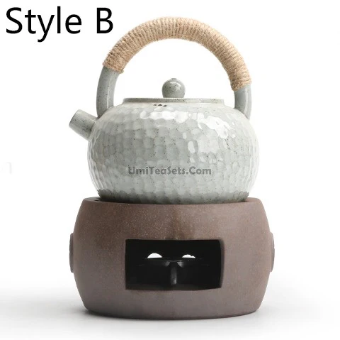 Coarse Pottery Teapot With Alcohol Warmer - Image 3