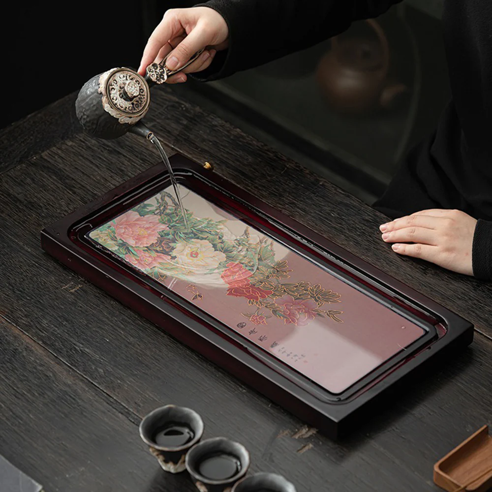 Color Change Peony Bamboo Tea Tray - Image 2