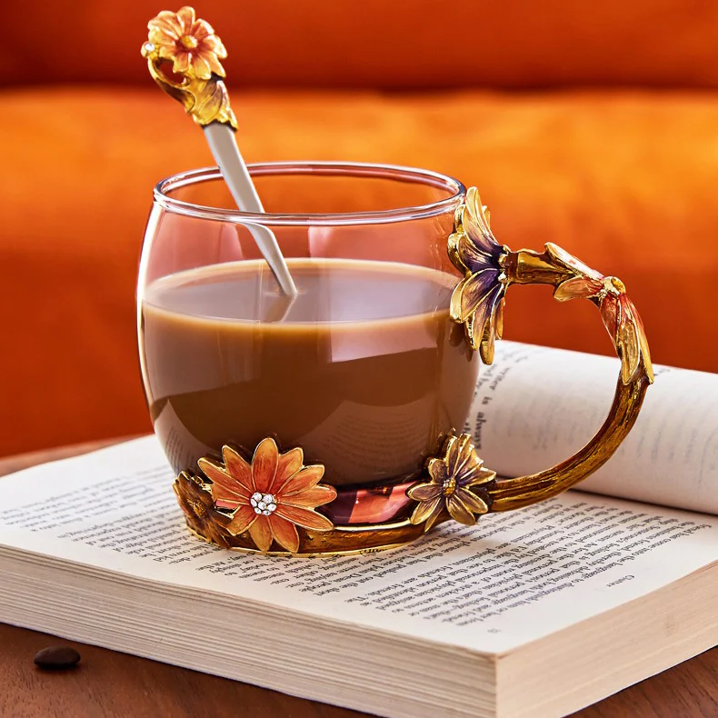 Colour Enamel Flowers Glass Tea Cup - Image 12
