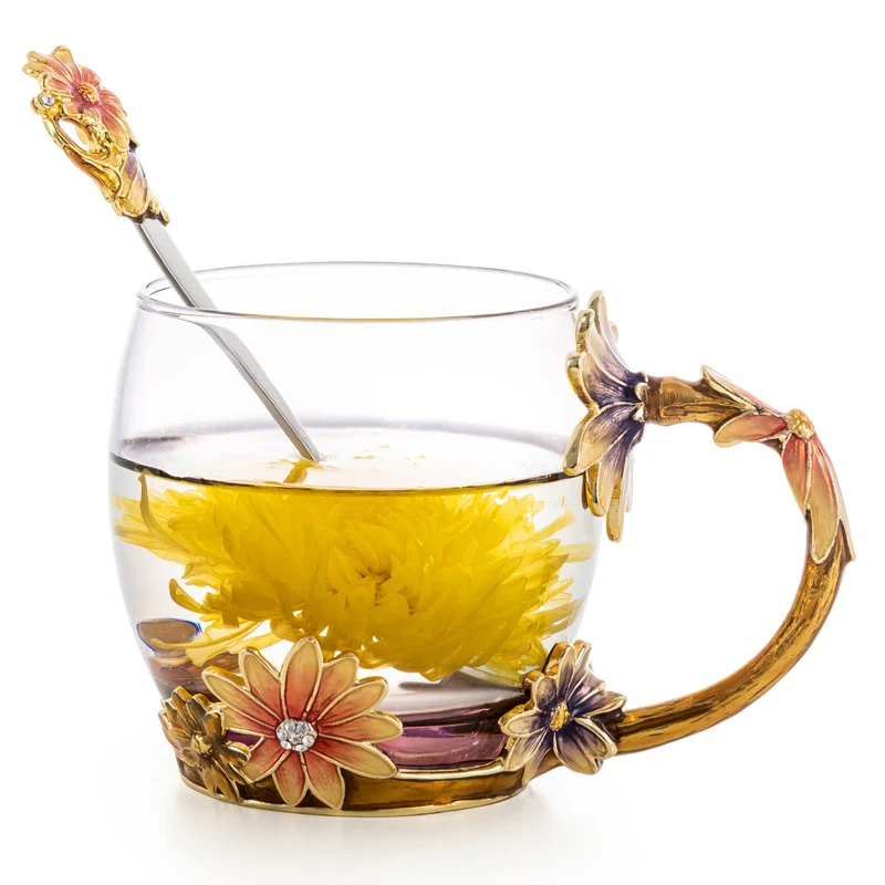 Colour Enamel Flowers Glass Tea Cup - Image 13