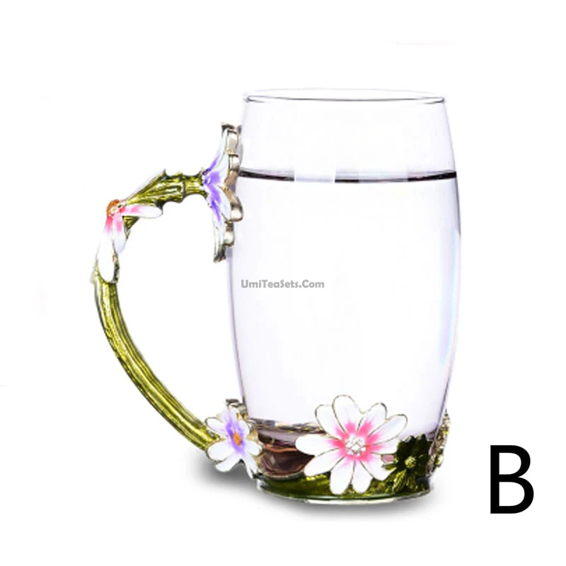 Colour Enamel Flowers Glass Tea Cup - Image 3
